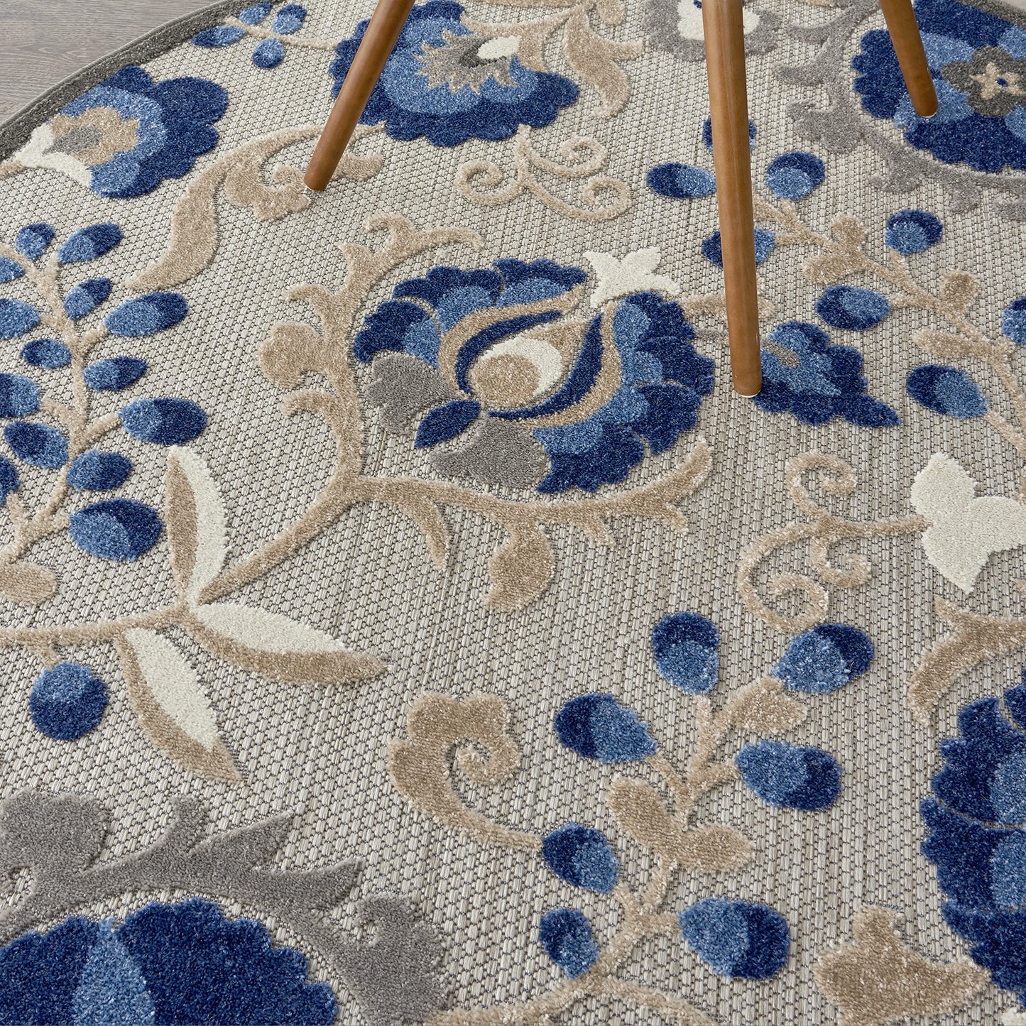 Nourison Home Aloha Natural Blue 4' x Round Area Rug - Easy Clean, Non Shedding, Bed Room, Living Room, Dining Room, Kitchen (4' x Round)