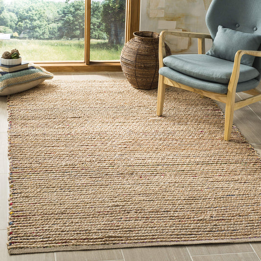 SAFAVIEH Cape Cod Collection Area Rug - 6' x 9', Natural & Multi, Handmade Boho Braided Stripe Jute, Ideal for High Traffic Areas in Living Room, Bedroom (CAP307B)