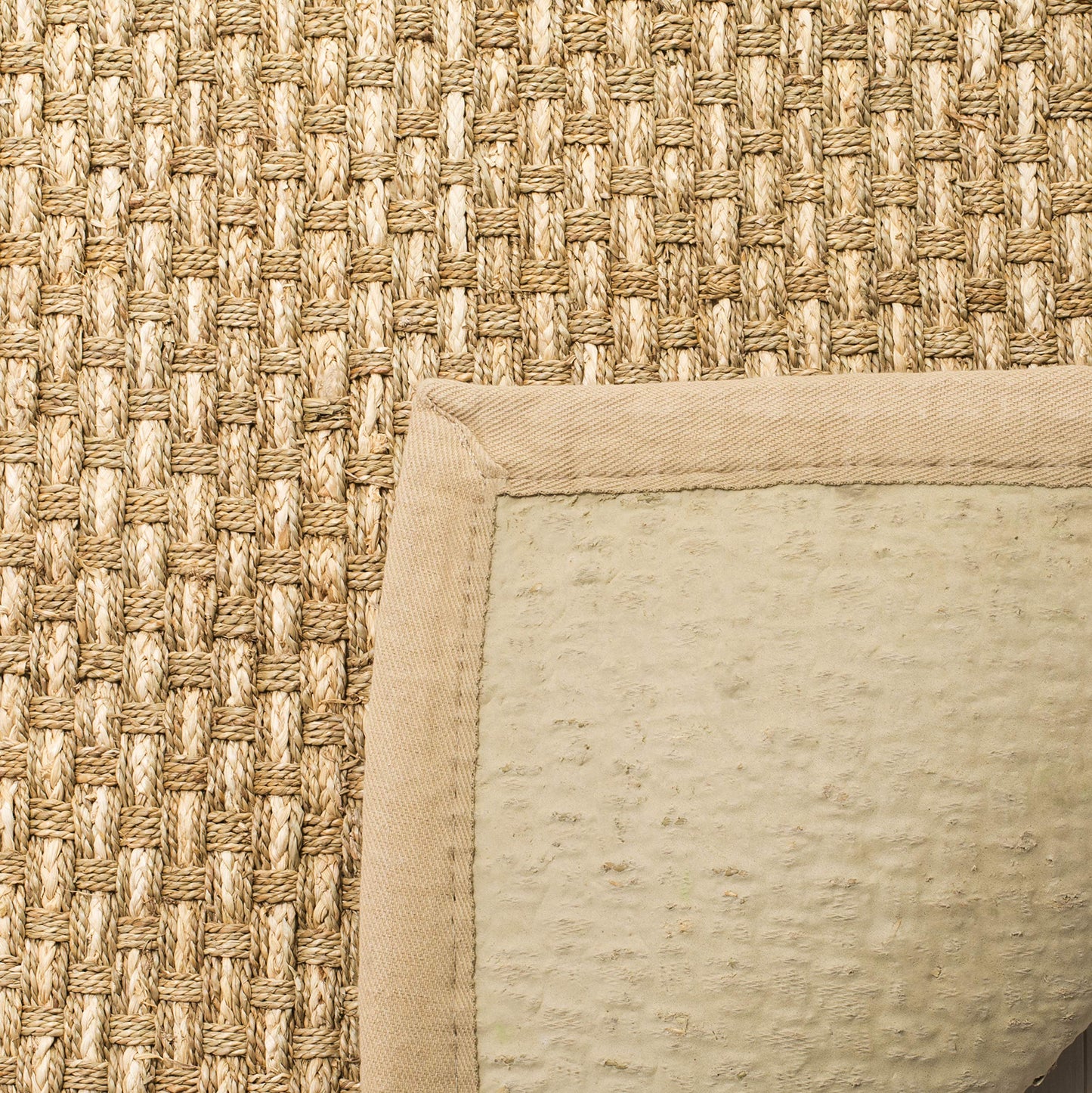 SAFAVIEH Area Rug 4x6 - Natural Fiber Collection - Natural & Beige, Seagrass, Basketweave Pattern with Border, Ideal for Living Room, Bedroom, Dining Space (NF118A)