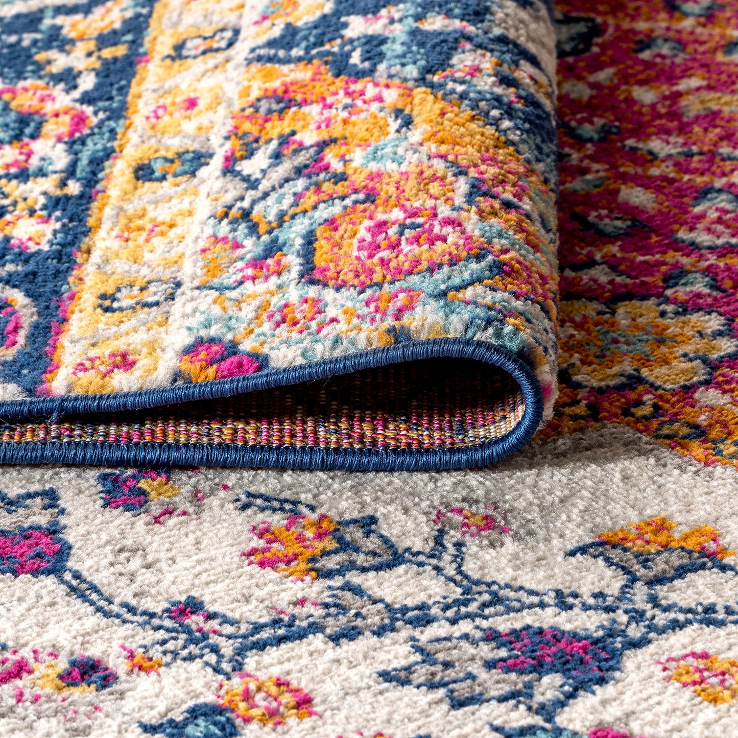 JONATHAN Y Boho Vintage Blue/Multi 4x6 Oval Area Rug, Bohemian Flair Medallion, Floral Easy-Cleaning High Traffic for Living Room, Bedroom, Kitchen, Pet-Friendly, Non Shedding (BMF106A-4OV)