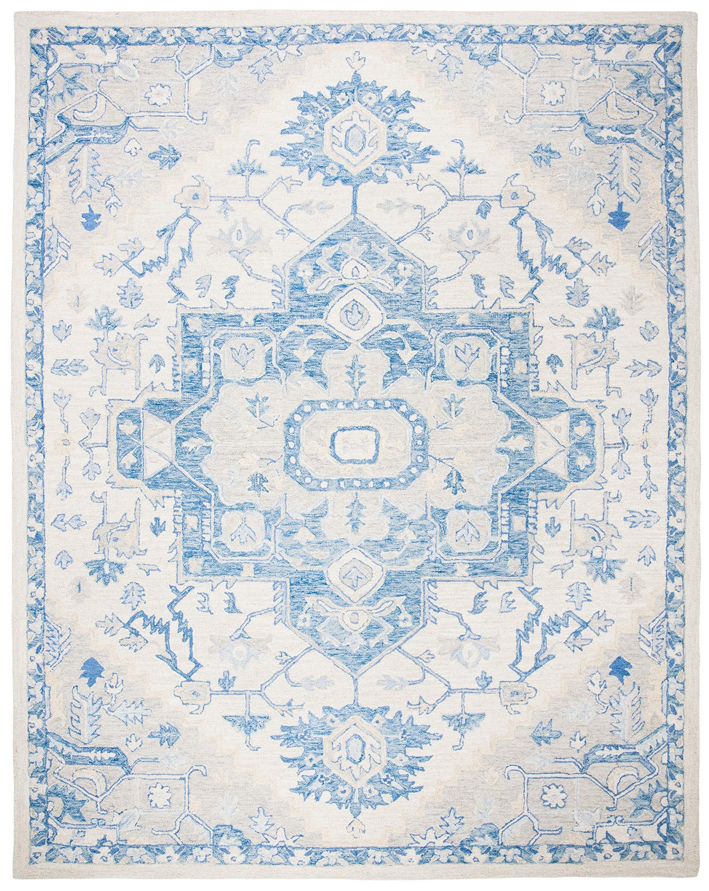 SAFAVIEH Area Rug 8x10 - Micro-Loop Collection - Large - Ivory & Blue, Handmade Wool, Shabby Chic Design, Ideal for Living Room, Bedroom, Office, Dining Space (MLP503G)