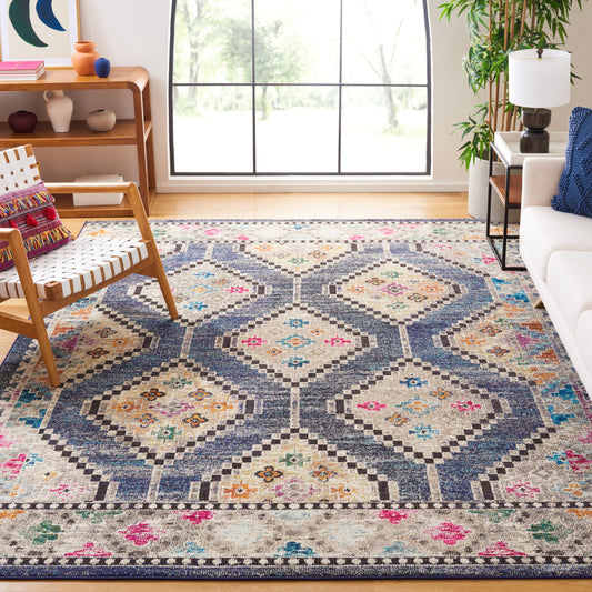 SAFAVIEH Area Rug 8x10 - Madison Collection - Large - Navy & Beige, Boho Tribal Distressed Design, Non-Shedding & Easy Cleaning, Ideal for Living Room, Bedroom, Office, Dining Space (MAD481N)