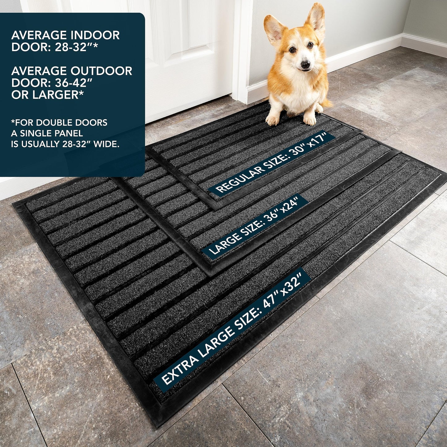 ubdyo Extra Durable Door Mat - Dirt Trapping Outdoor Welcome Mats - Non-Slip Outdoor Indoor Entrance - Low Profile Front Doormat (30" x 17", Bright Black)