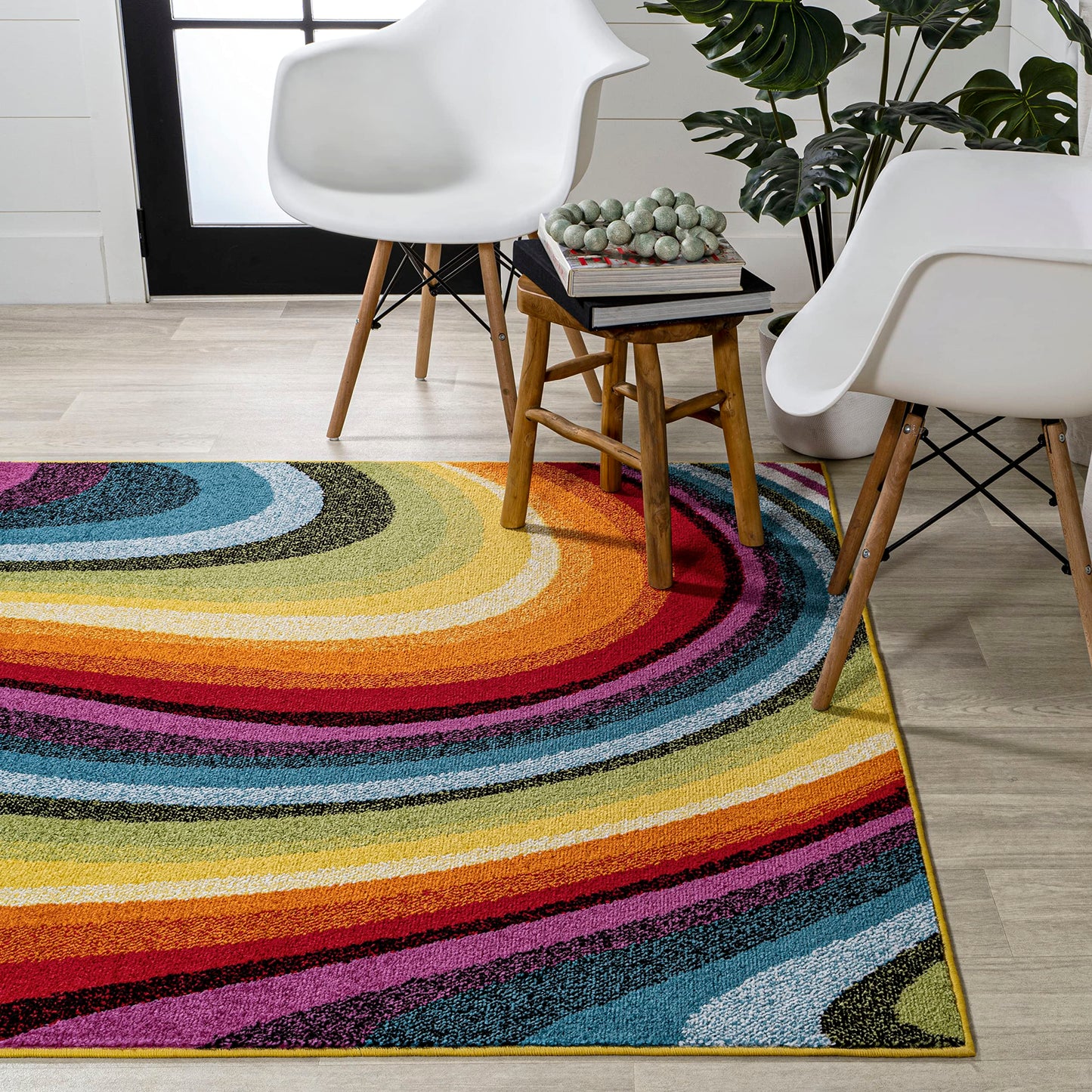 JONATHAN Y Flow Abstract Swirl Indoor Area Rug 3x5, Red/Yellow/Blue, Modern, Coastal, Easy-Cleaning for Living Room, Bedroom, Kitchen, Pet Friendly, Non-Shedding (DZC100A-3)