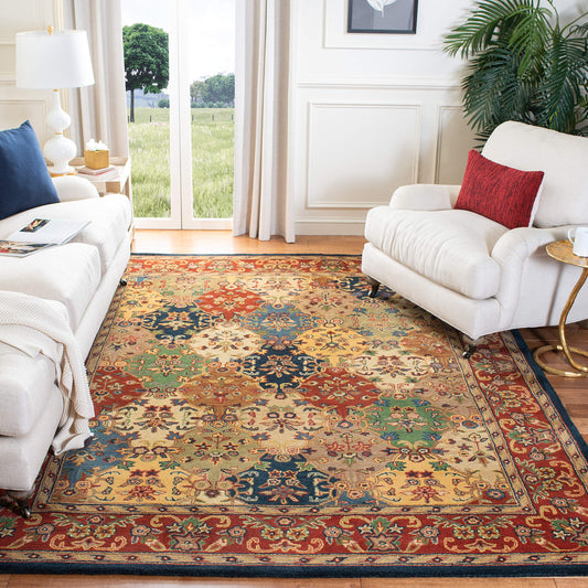SAFAVIEH Heritage Collection Area Rug - 7'6" x 9'6", Multi & Burgundy, Handmade Traditional Oriental Wool, Ideal for High Traffic Areas in Living Room, Bedroom (HG911A)