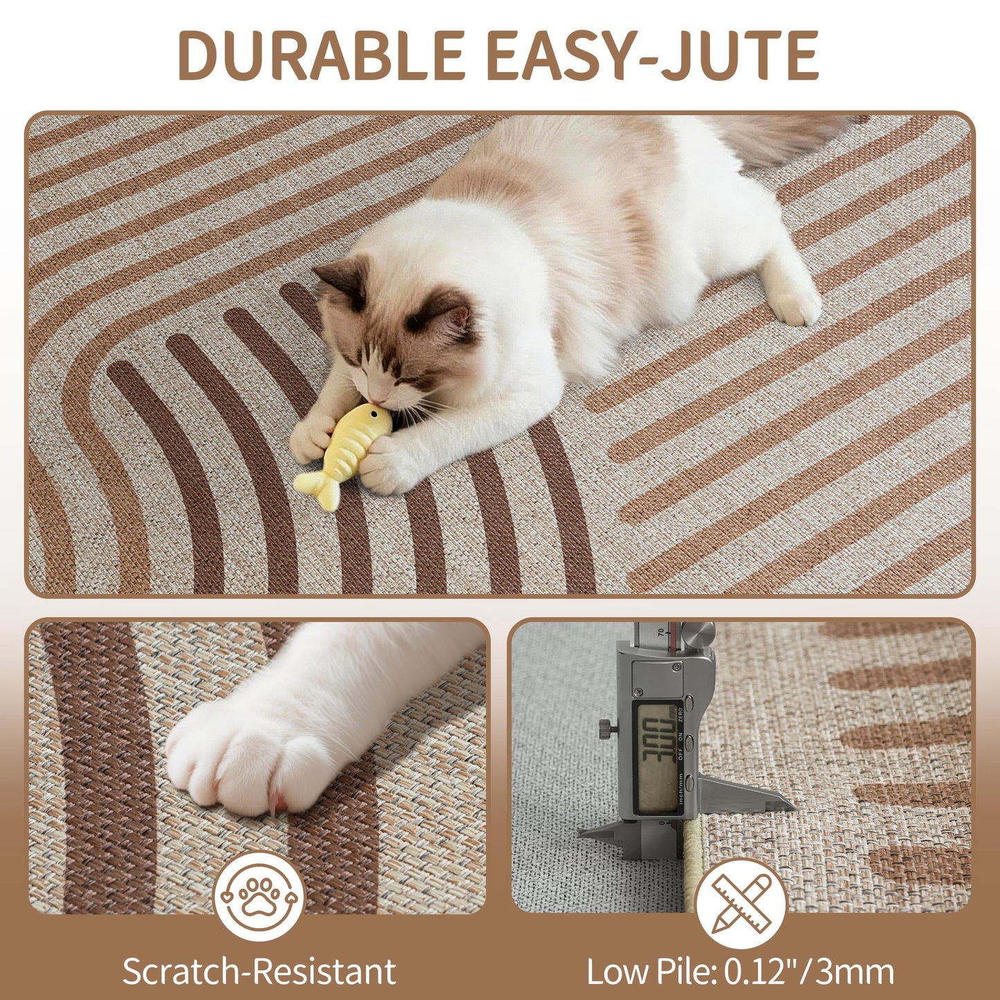 CASTLYE Easy Jute 6x9 Brown Outdoor Patio Rug Machine Washable Boho Carpet