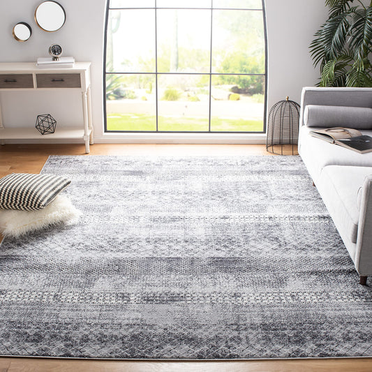 SAFAVIEH Amelia Collection Area Rug - 9' x 12', Grey & Ivory, Rustic Tribal Distressed Design, Non-Shedding & Easy Care, Ideal for High Traffic Areas in Living Room, Bedroom (ALA761F)