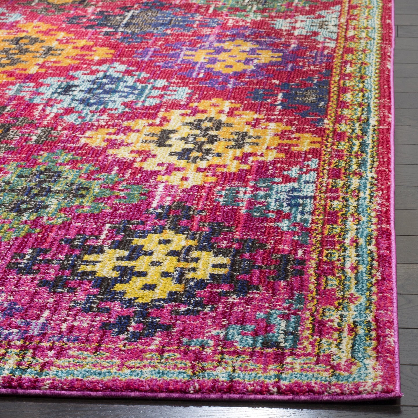 SAFAVIEH Monaco Collection Accent Rug - 3' x 5', Fuchsia & Multi, Boho Diamond Trellis Design, Non-Shedding & Easy Care, Ideal for High Traffic Areas in Entryway, Living Room, Bedroom (MNC244D)