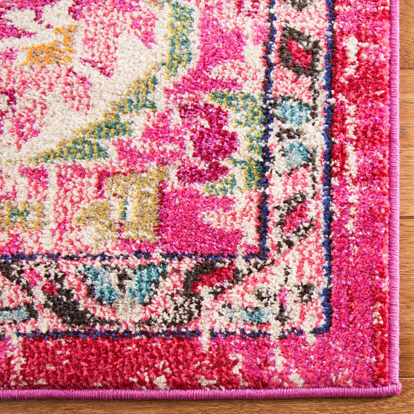 SAFAVIEH Monaco Collection Area Rug - 8' x 10', Pink & Multi, Non-Shedding & Easy to Clean, Distressed Medallion Design, Ideal for Living Room, Bedroom, Dining Space (MNC243D)