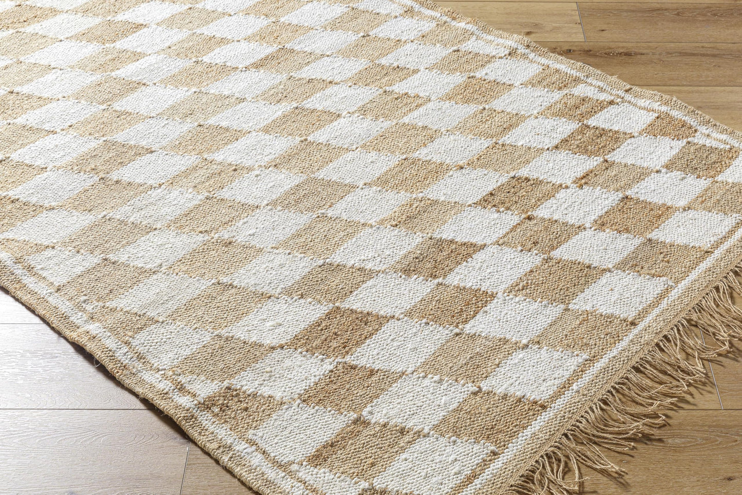 Livabliss x Becki Owens Kamey Farmhouse Fringe Area Rug, 9' x 12', Beige/Checkered