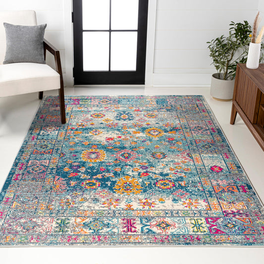 JONATHAN Y Boho Vintage Navy/Cream Indoor Area Rug, 3x5, Bohemian Flair Medallion, Chic, Floral, High Traffic for Living Room, Bedroom, Kitchen, Pet Friendly, Non-Shedding (BMF103B-3)