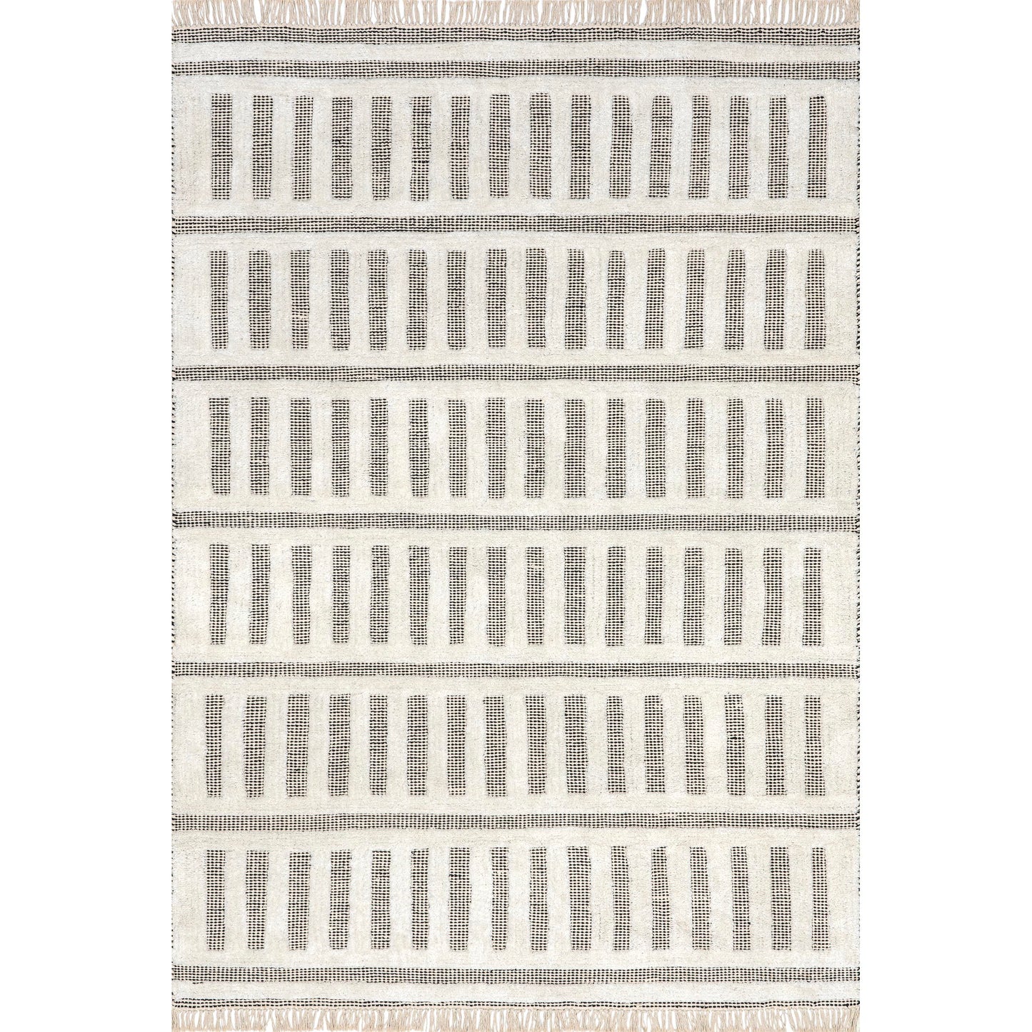 Rugs USA Merrick Tasseled Cotton and Wool Area Rug, 7'6" x 9'6", Black
