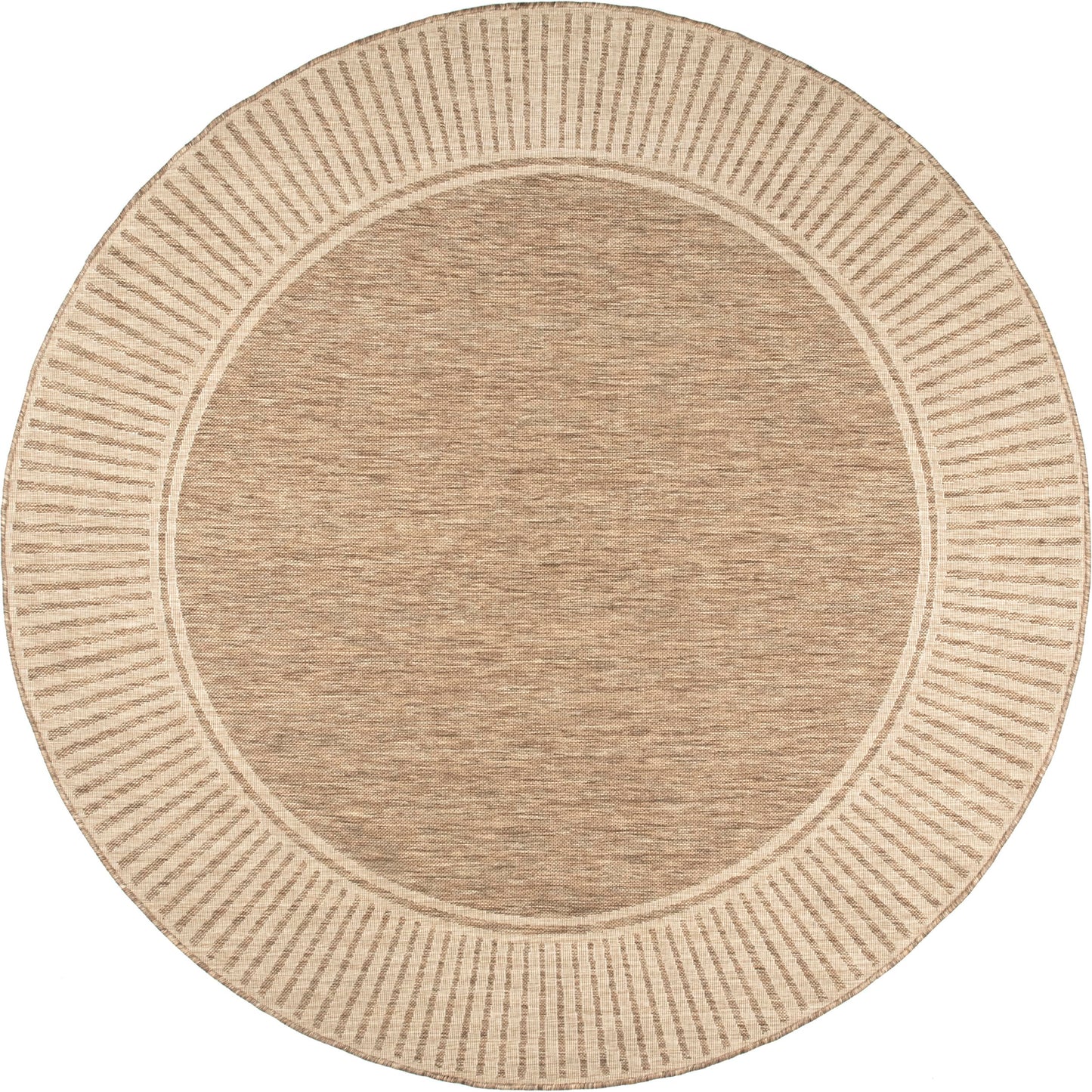 Nuloom Asha Light Brown/Ivory, 6'7" Round, Casual, Striped Border, Soft and Cozy, High Traffic, Easy Clean, Durable Area Rug for Indoor/Outdoor Patio, Deck, Porch, Garden, Courtyard