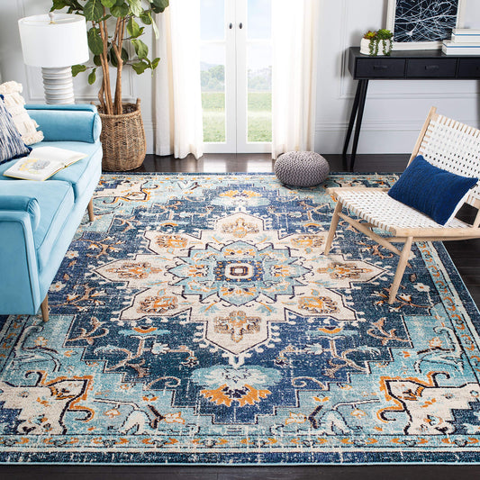 SAFAVIEH Area Rug 9x12 - Madison Collection - Large - Blue & Light Blue, Boho Chic Distressed Medallion Design, Non-Shedding & Easy to Clean, Ideal for Living Room, Bedroom, Dining Space (MAD473M)