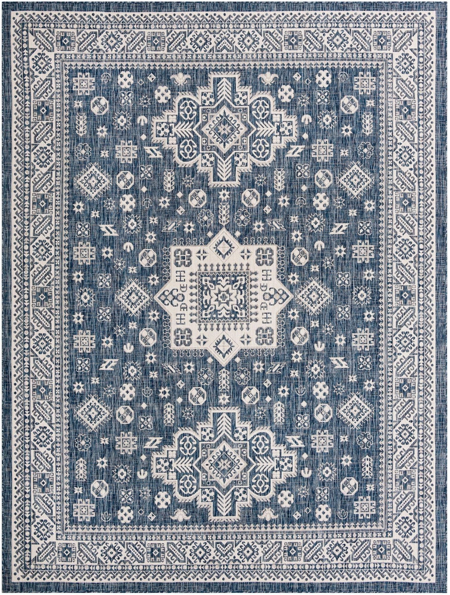 Rugs.com - Outdoor Aztec Rug – 9' x 12' Blue Indoor/Outdoor Rug – Washable Stain-Resistant Flatweave for Patios, Decks, and Porches