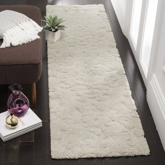 SAFAVIEH Florida Shag Collection Runner Rug - 2'3" x 8', Creme & Creme, Scroll Design, Non-Shedding & Easy Care, 1.2-inch Thick Ideal for High Traffic Areas in Living Room, Bedroom (SG470-1111)