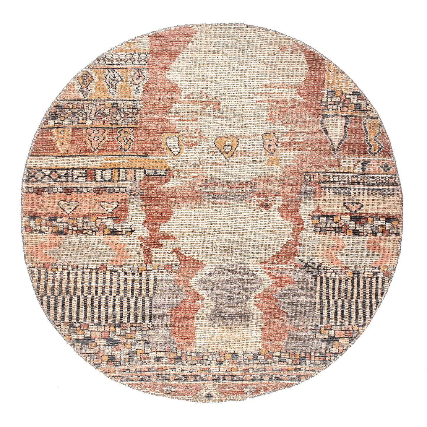 Nuloom Hermina Multicolor/Ivory, 6' Round, Handmade, Jute, Tribal, Tasseled, Soft and Textured, High Traffic, Stain Resistant, Easy Clean, Durable Runner for Bedroom, Living Room, Dining, Foyer