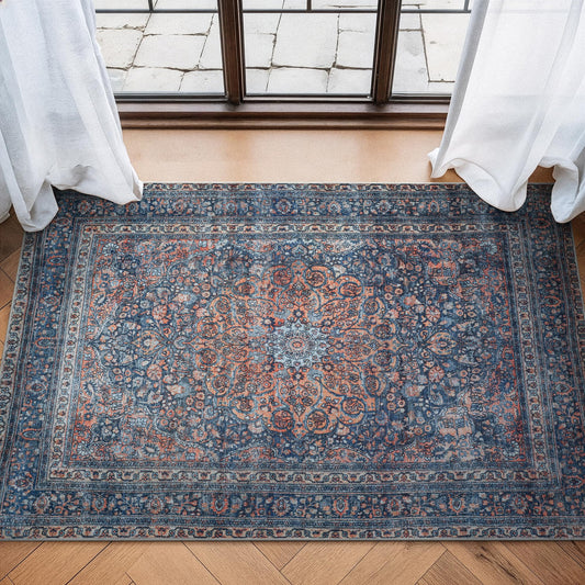 Bloom Rugs Washable Non-Slip 3' x 5' Rug - Multicolor Traditional Medallion Area Rug for Living Room, Bedroom, Dining Room, and Kitchen - Exact Size: 3' x 5'