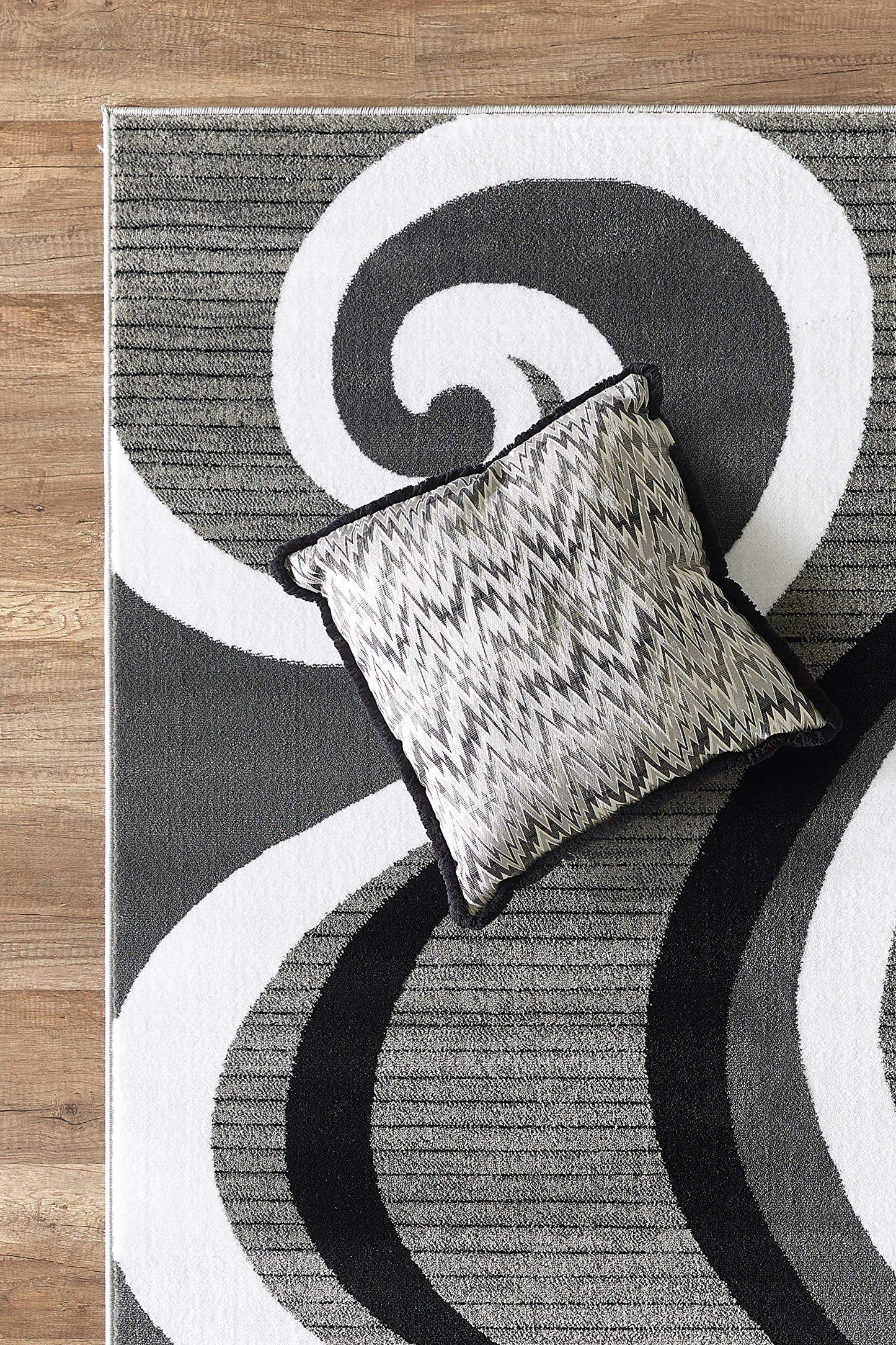 GLORY RUGS Modern Area Rug Swirls Carpet Bedroom Living Room Contemporary Dining Accent Sevilla Collection 4817 (4x6, Grey Black)