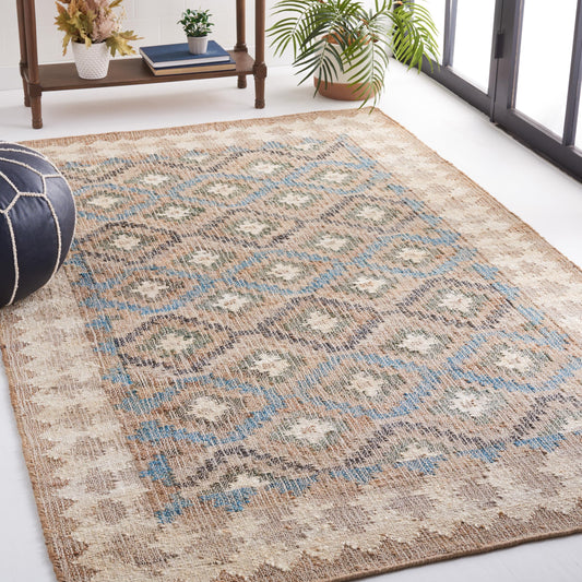 SAFAVIEH Kilim Collection Area Rug - 5' x 8', Blue & Ivory, Handmade Flat Weave Jute, Ideal for High Traffic Areas in Living Room, Bedroom (KLM756M)