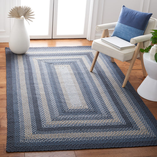 SAFAVIEH Braided Collection Area Rug - 5' x 8', Dark Grey & Blue, Flat Weave Reversible Cotton Design, Easy Care, Ideal for High Traffic Areas in Living Room, Bedroom (BRD651H)