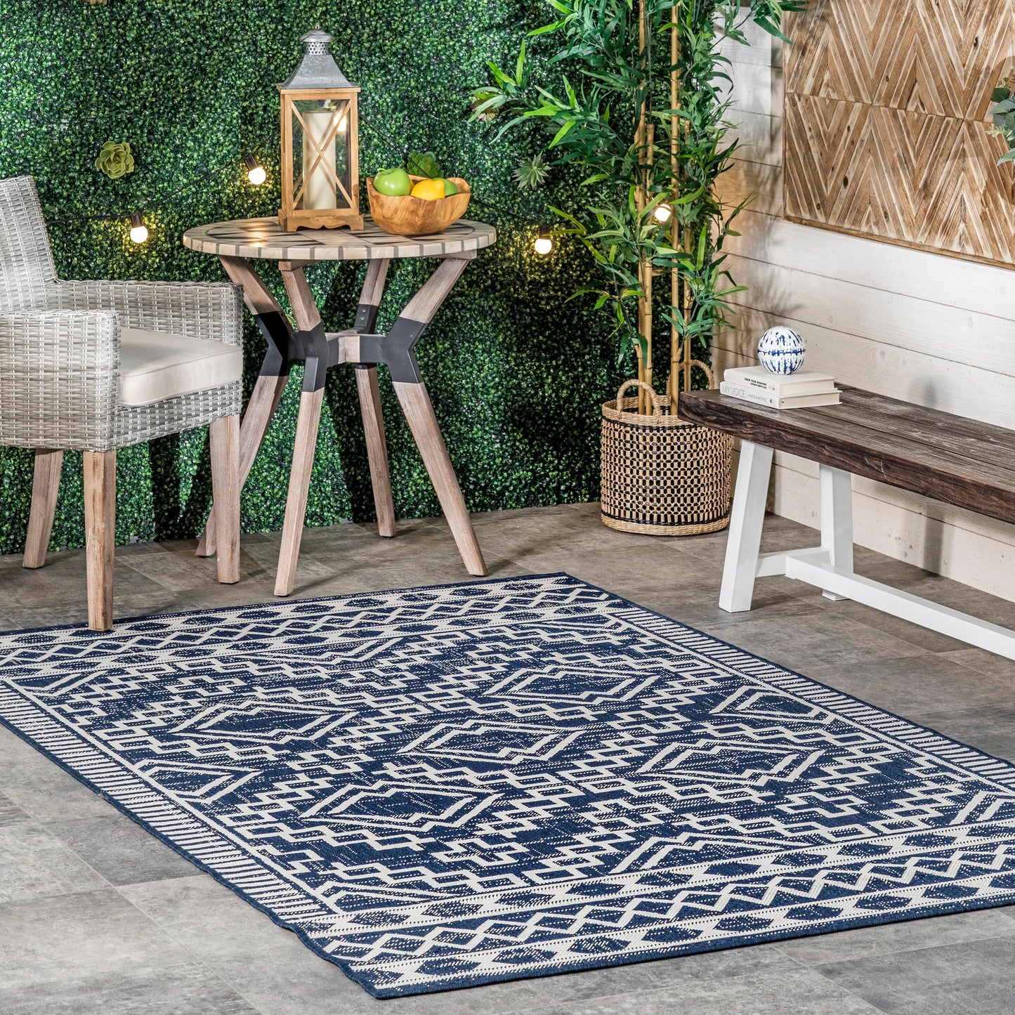 Nuloom Outdoor Performance Cari Blue/Ivory, 8' x 10', Diamond, Soft and Cozy, High Traffic, Stain Resistant, Easy Clean, Durable Area Rug for Indoor/Outdoor Patio, Deck, Porch, Garden, Courtyard