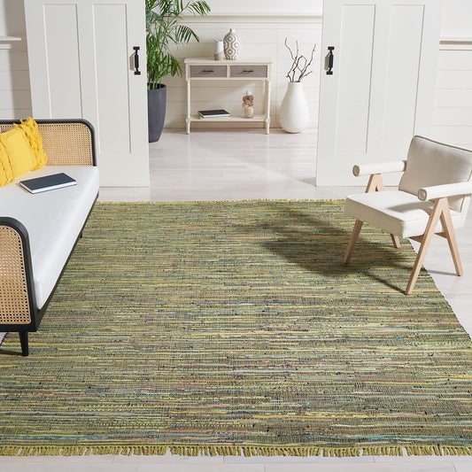 SAFAVIEH Rag Rug Collection Area Rug - 6' x 9', Light Green & Multi, Handmade Boho Stripe Cotton, Ideal for High Traffic Areas in Living Room, Bedroom (RAR127D)