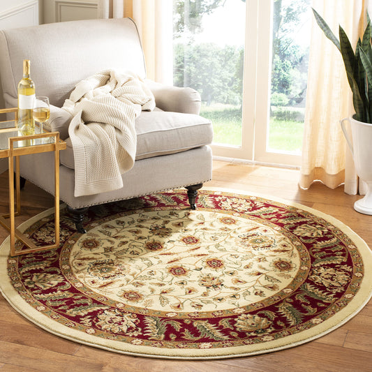 SAFAVIEH Lyndhurst Collection 8' Round Ivory/Red LNH215A Traditional Oriental Non-Shedding Dining Room Entryway Foyer Living Room Bedroom Area Rug
