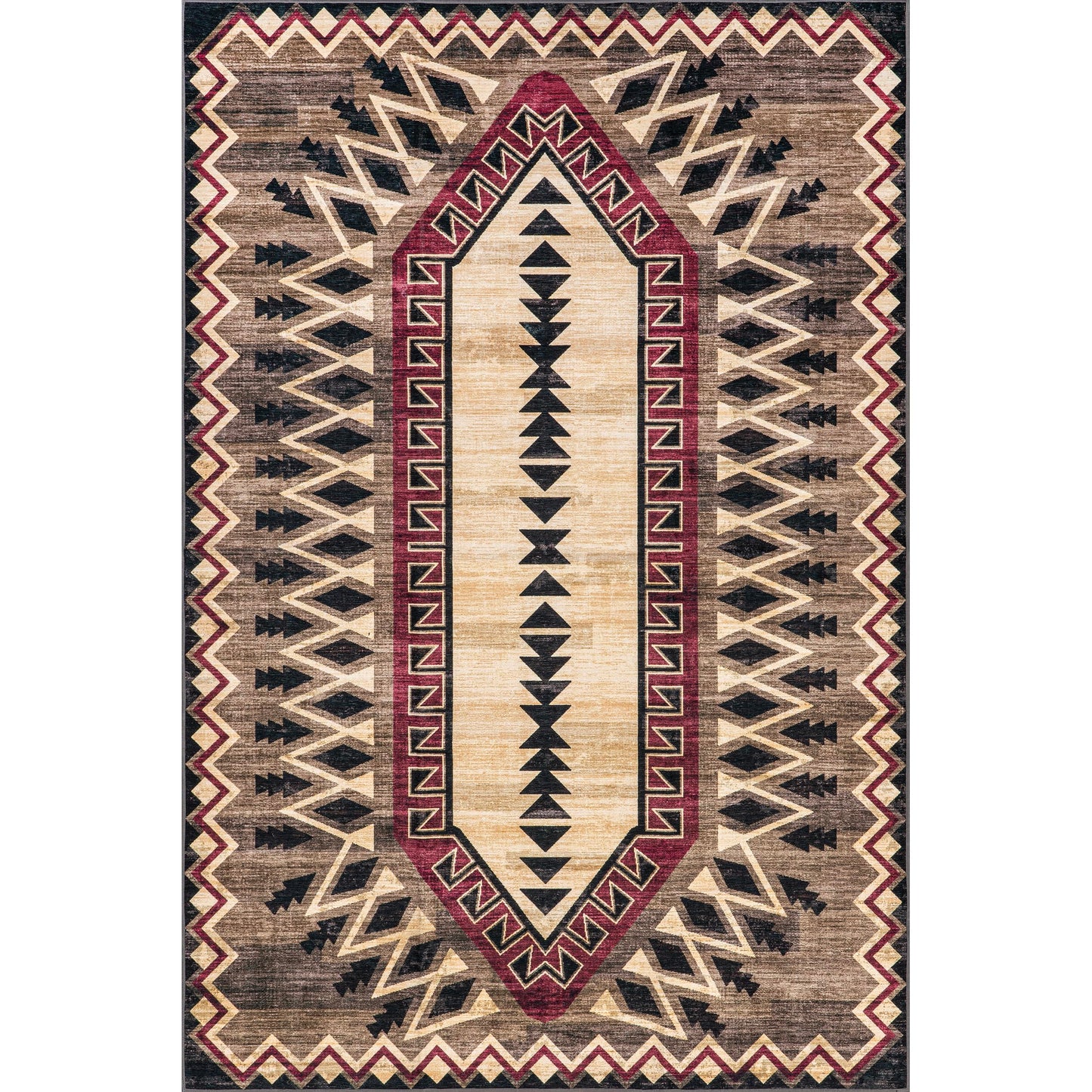 nuLOOM 4' x 6' Machine Washable Area Rug with Waterproof Spill Proof Surface, Non Slip Backing and Stain Resistant for Living Room, Bedroom, Kitchen, Dining Room, Ida Brown