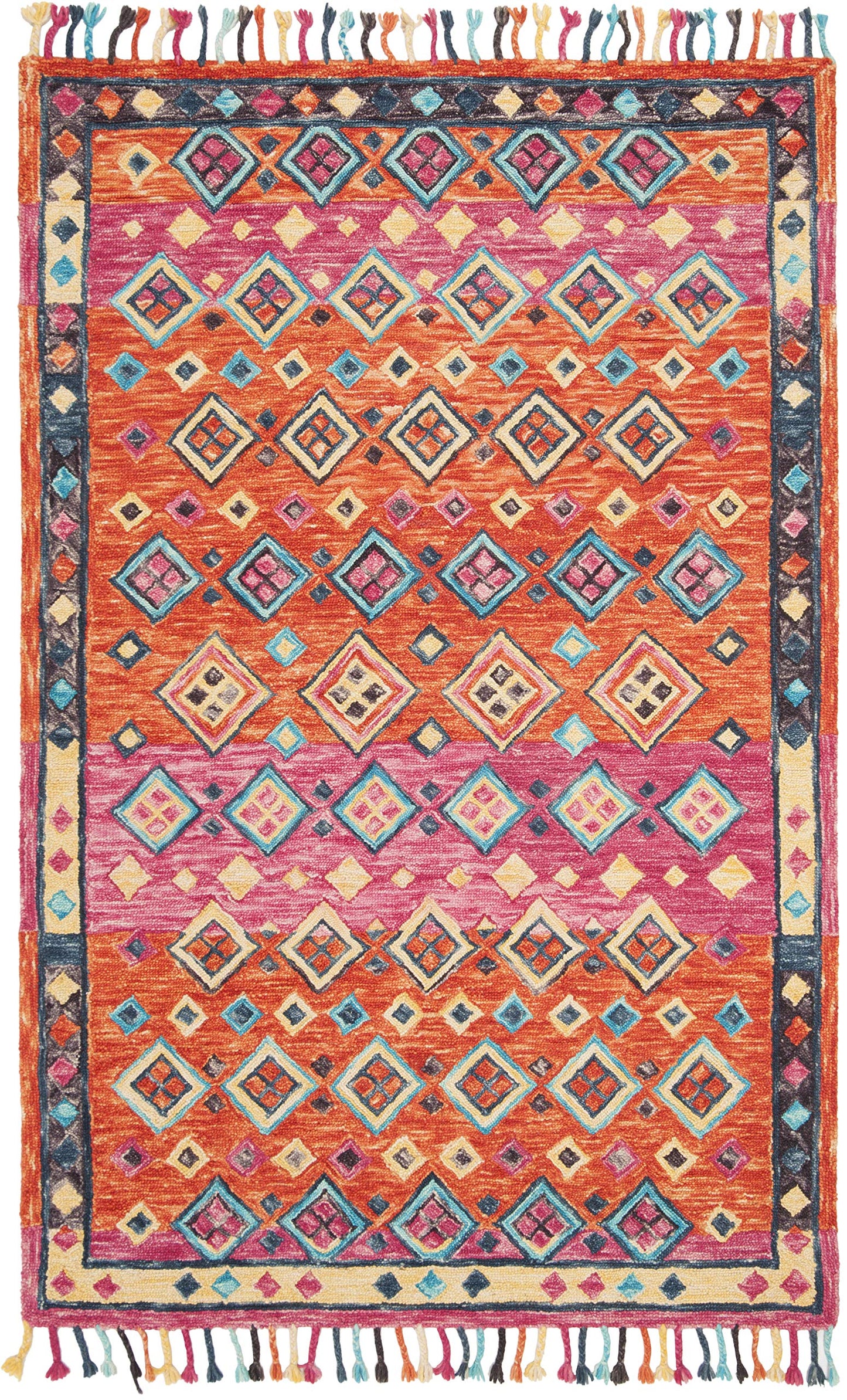 SAFAVIEH Aspen Collection Accent Rug - 3' x 5', Orange & Fuchsia, Handmade Boho Braided Tassel Wool, Ideal for High Traffic Areas in Entryway, Living Room, Bedroom (APN138A)