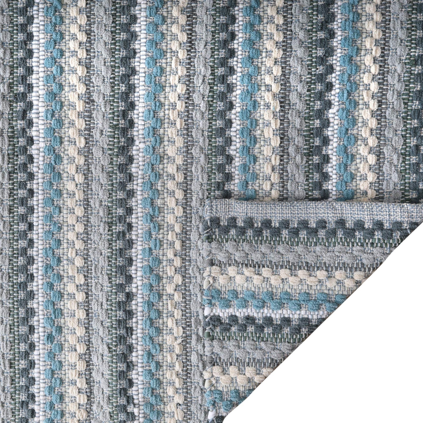 Cotton Chenille Hand Woven Area Rug 2x3 Feet - Aqua Combo, Reversible Quick Water Absorbent Accent Floor Rugs Ideal for Bathroom, Kitchen, Bedroom | Spa Blue Soft Washable Durable Mat for Home Décor