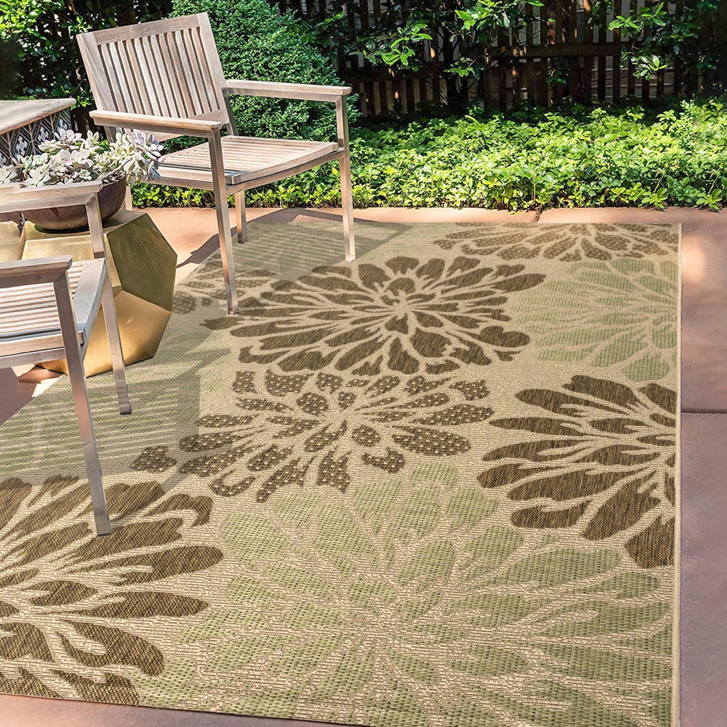 JONATHAN Y Floral Textured Weave Indoor Outdoor Area Rug 4X6 Sage/Brown, Zinnia Modern for Backyard, Patio, Porch, Easy-Cleaning, High Traffic, Pet-Friendly, Non-Shedding (SMB110A-4)