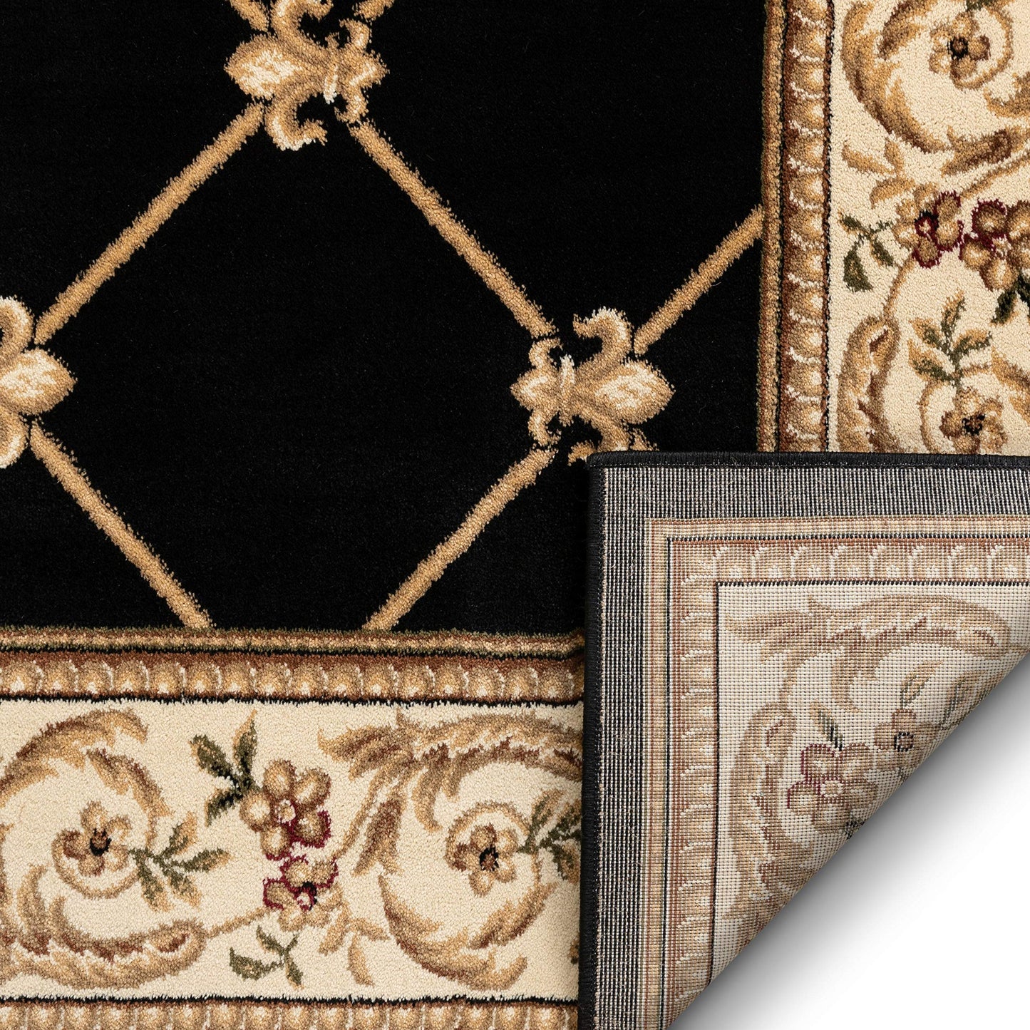 Patrician Trellis Black French European Formal Traditional (5'3" x 7'3") Area Rug Stain Fade Resistant Shed Free Modern Contemporary Floral Transitional Thick Soft Plush Living Dining Room Rug