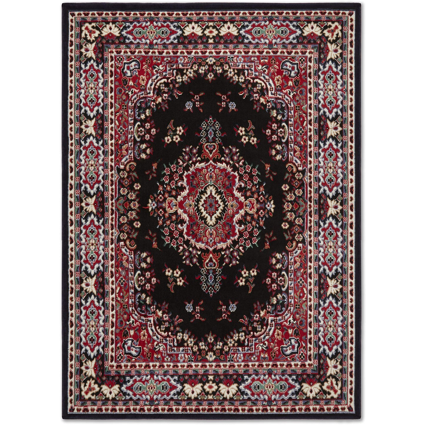 Home Dynamix Premium Sakarya Traditional Medallion Border Area Rug, Black, 21"x35" Rectangle