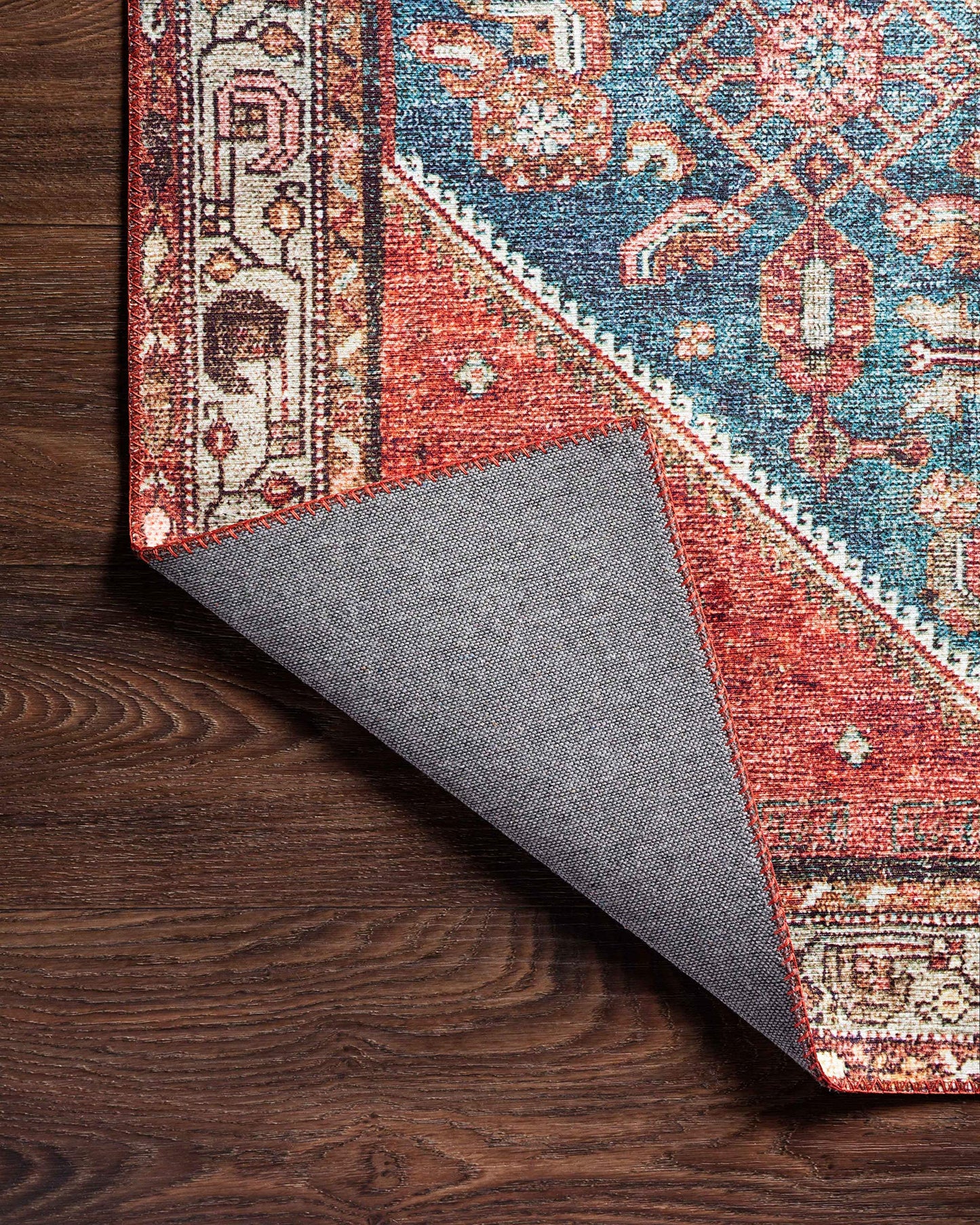 Loloi Layla Collection LAY-10 Marine/Clay 7'-6" x 9'-6" .13" Thick Area Rug, Soft, Durable, Vintage Inspired, Distressed, Low Pile, Non-Shedding, Easy Clean, Printed, Living Room Rug