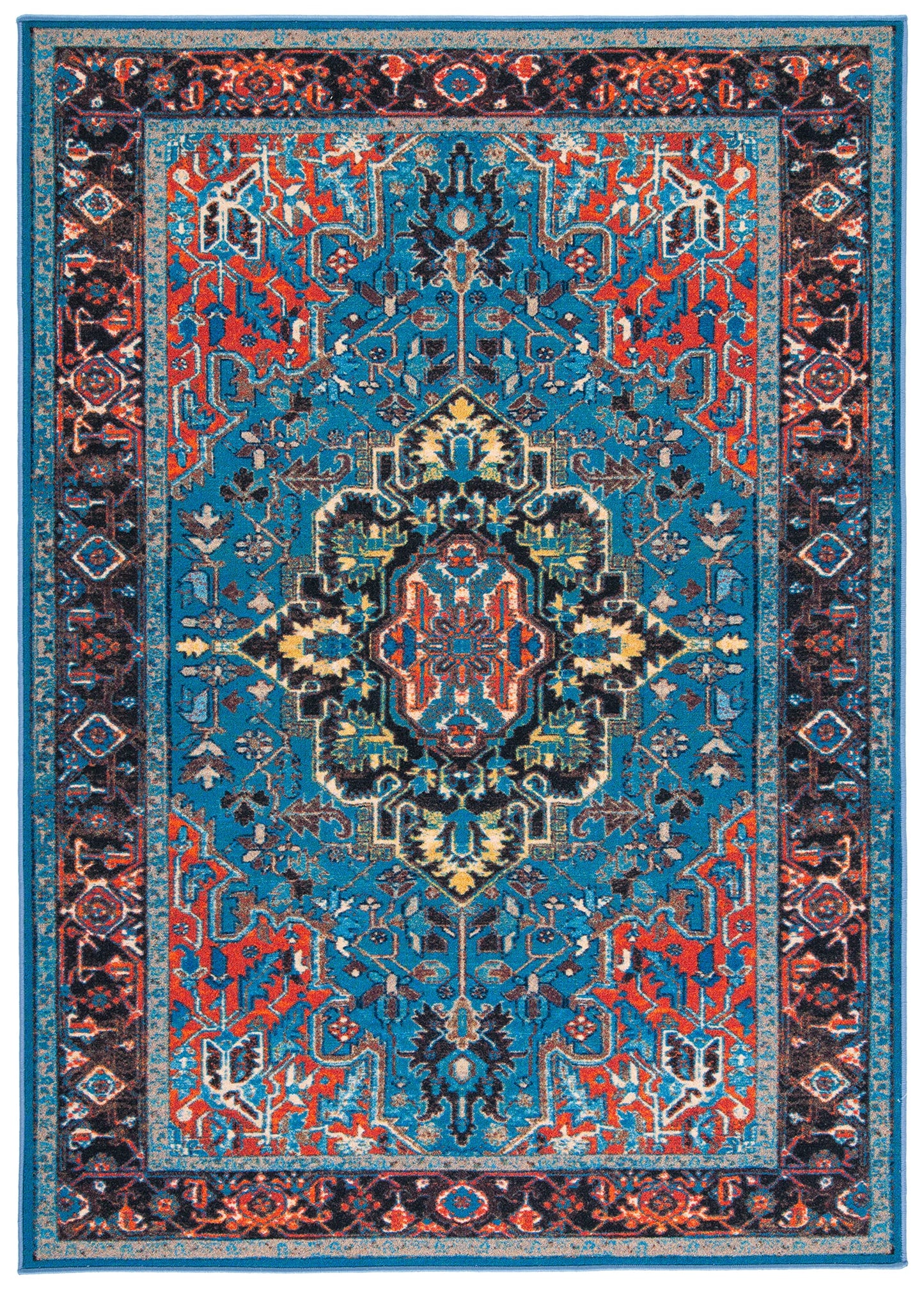 SAFAVIEH Washable Rug Journey Collection - 4'4" x 6', Blue & Red, Slip Resistant & Easy Cleaning, Ideal for Living Room, Bedroom, Kids Playroom Nursery, Office, Dining Space (JNY107M)