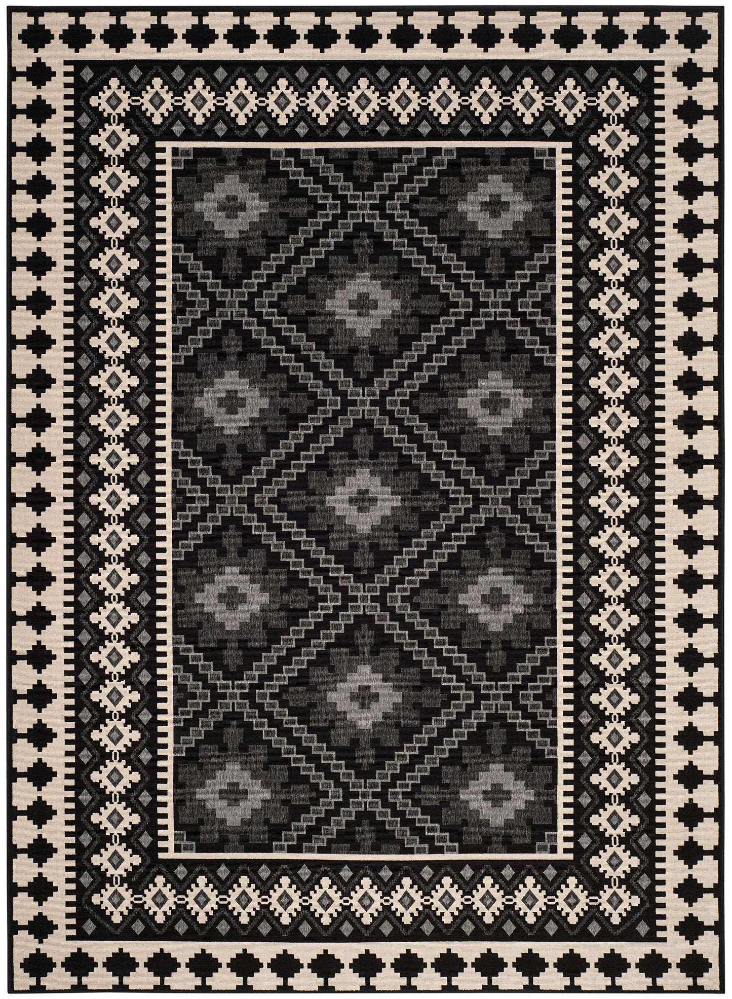 SAFAVIEH Washable Rug Outdoor Veranda Collection - 8' x 11', Black & Cream, Non-Shedding & Easy to Clean, Ideal for Patio, Backyard, Mudroom (VER099-0421)