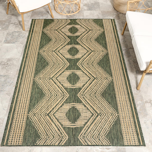 Nuloom Ranya Green/Ivory, 4' x 6', Tribal Geometric, Soft and Cozy, High Traffic, Stain Resistant, Easy Clean, Durable Area Rug for Indoor/Outdoor Patio, Deck, Porch, Garden, Courtyard