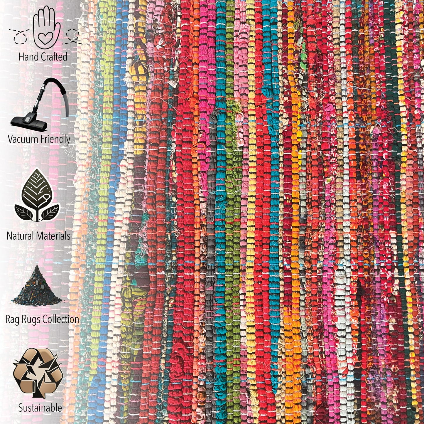 Chardin home - Eco Friendly 100% Recycled Cotton Colorful Chindi Runner Area Rug - 2'x5'