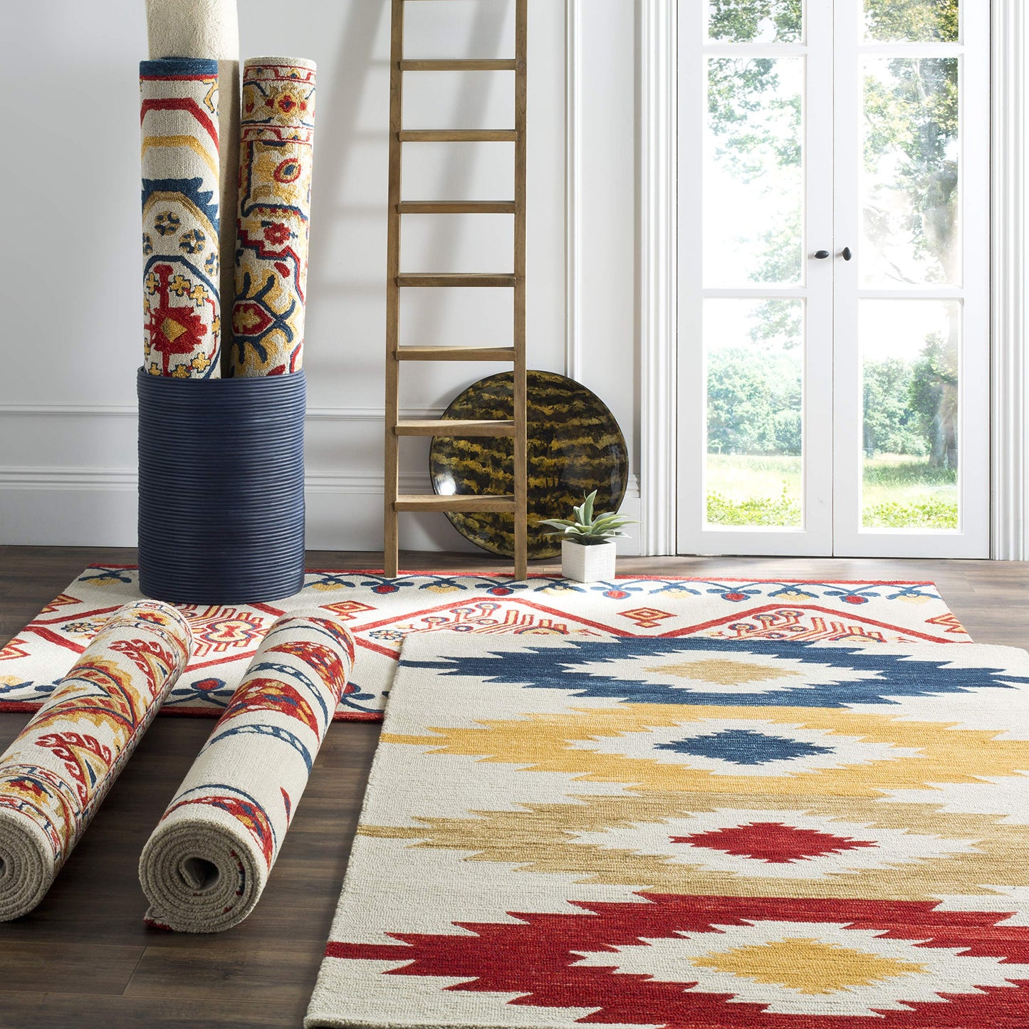 SAFAVIEH Aspen Collection Area Rug - 7' Square, Ivory & Multi, Handmade Moroccan Boho Tribal Wool, Ideal for High Traffic Areas in Living Room, Bedroom (APN704A)