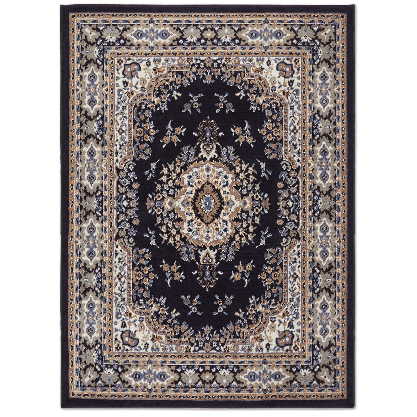 Home Dynamix Premium Sakarya Traditional Medallion Border Area Rug, Navy Blue/Brown, 7'8"x10'7" Rectangle