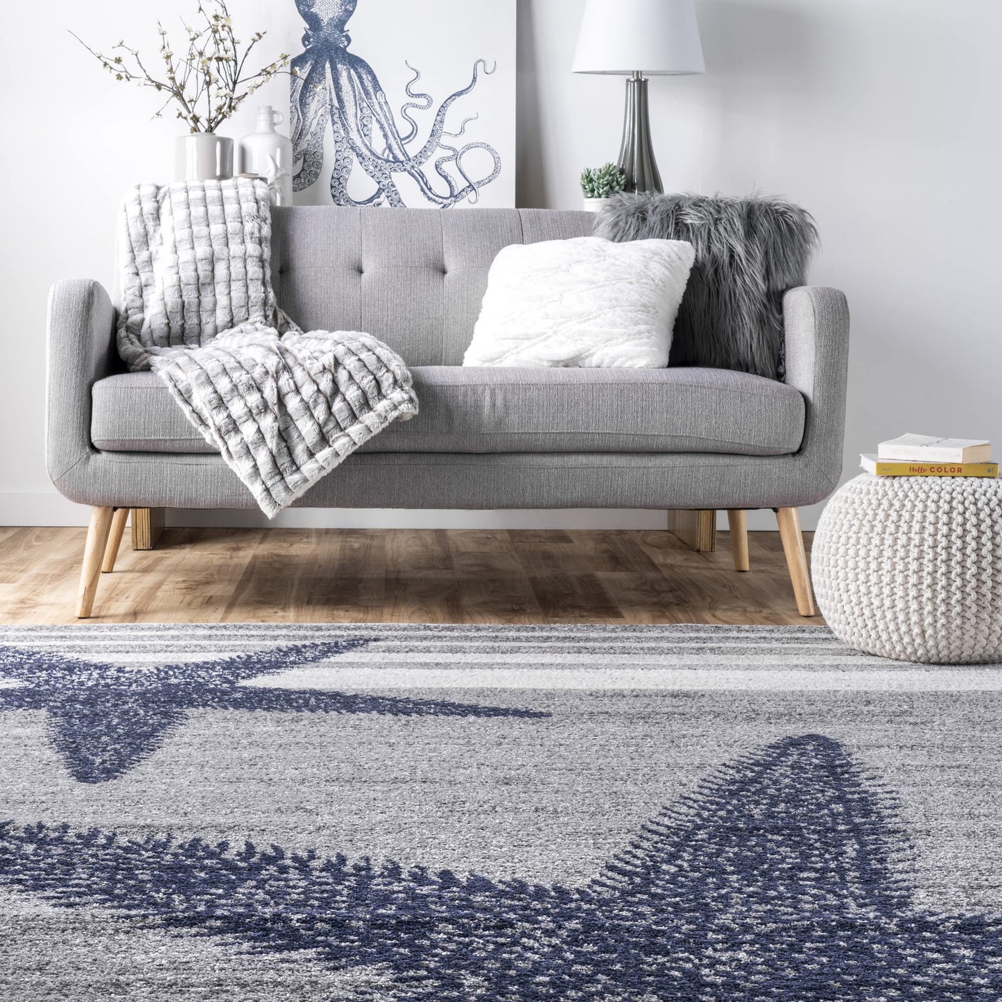 nuLOOM Thomas Paul Starfish and Striped Runner Rug, 2' 8" x 10', Grey