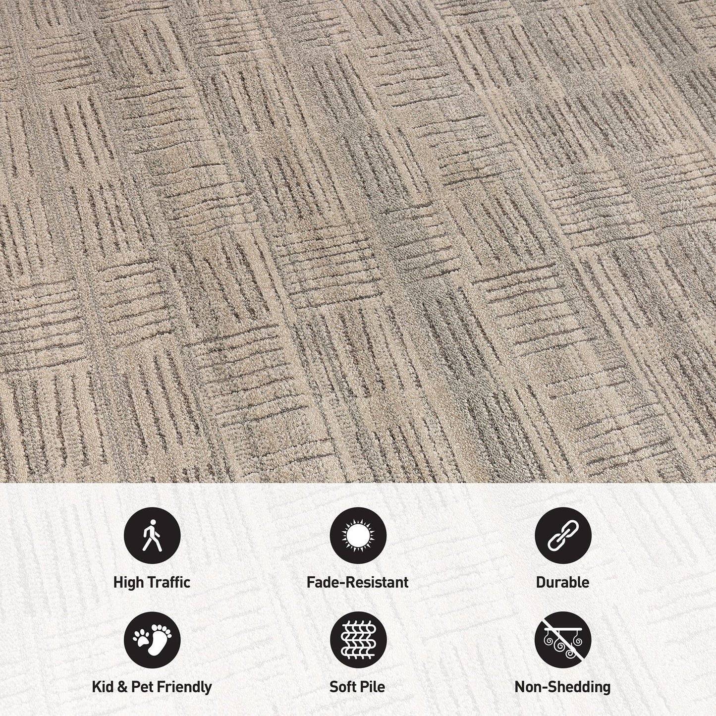 Rugshop Textured High-Low Indoor Runner Rug, Neutral Sandstone Design, Jute Backing, Hallway Entryway Kitchen Rug, Easy-Care Spot Clean, 2' 3" x 12' Beige