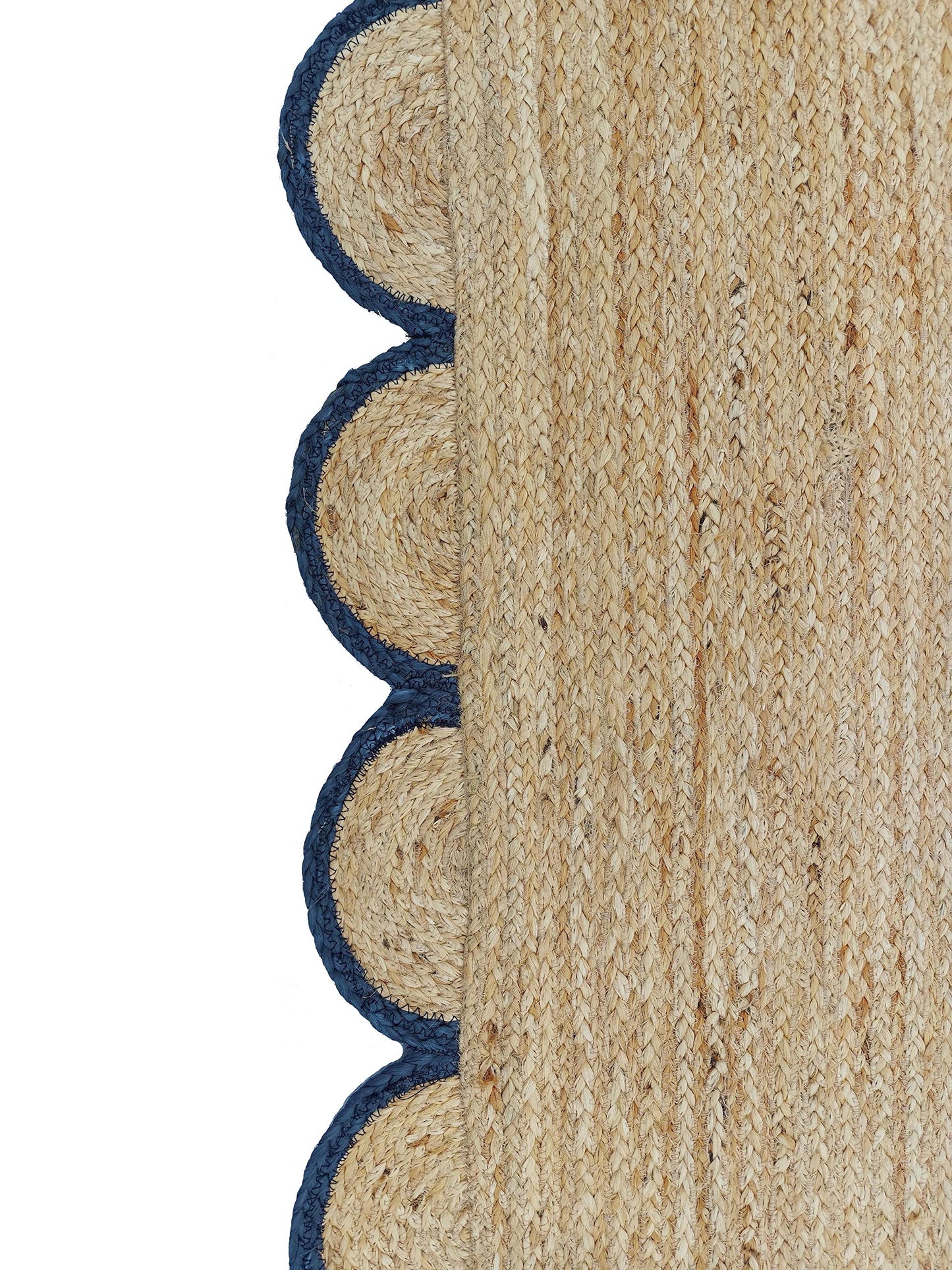 Weaving Village Scalloped Natural Jute Area Rug, Navy Trim, 2x3
