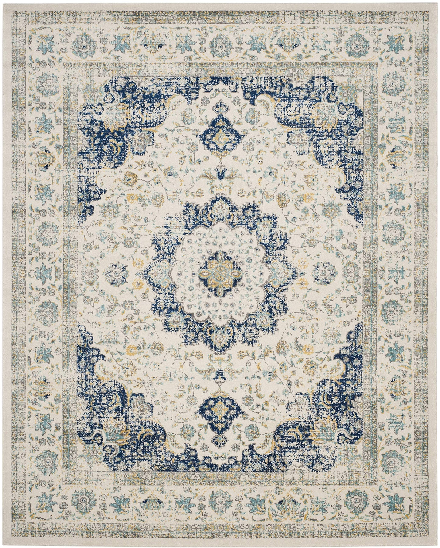 SAFAVIEH Area Rug 9x12 - Evoke Collection - Large - Ivory & Blue, Shabby Chic Oriental Medallion Design, Non-Shedding & Easy to Clean, Ideal for Living Room, Bedroom, Dining Space (EVK220C)