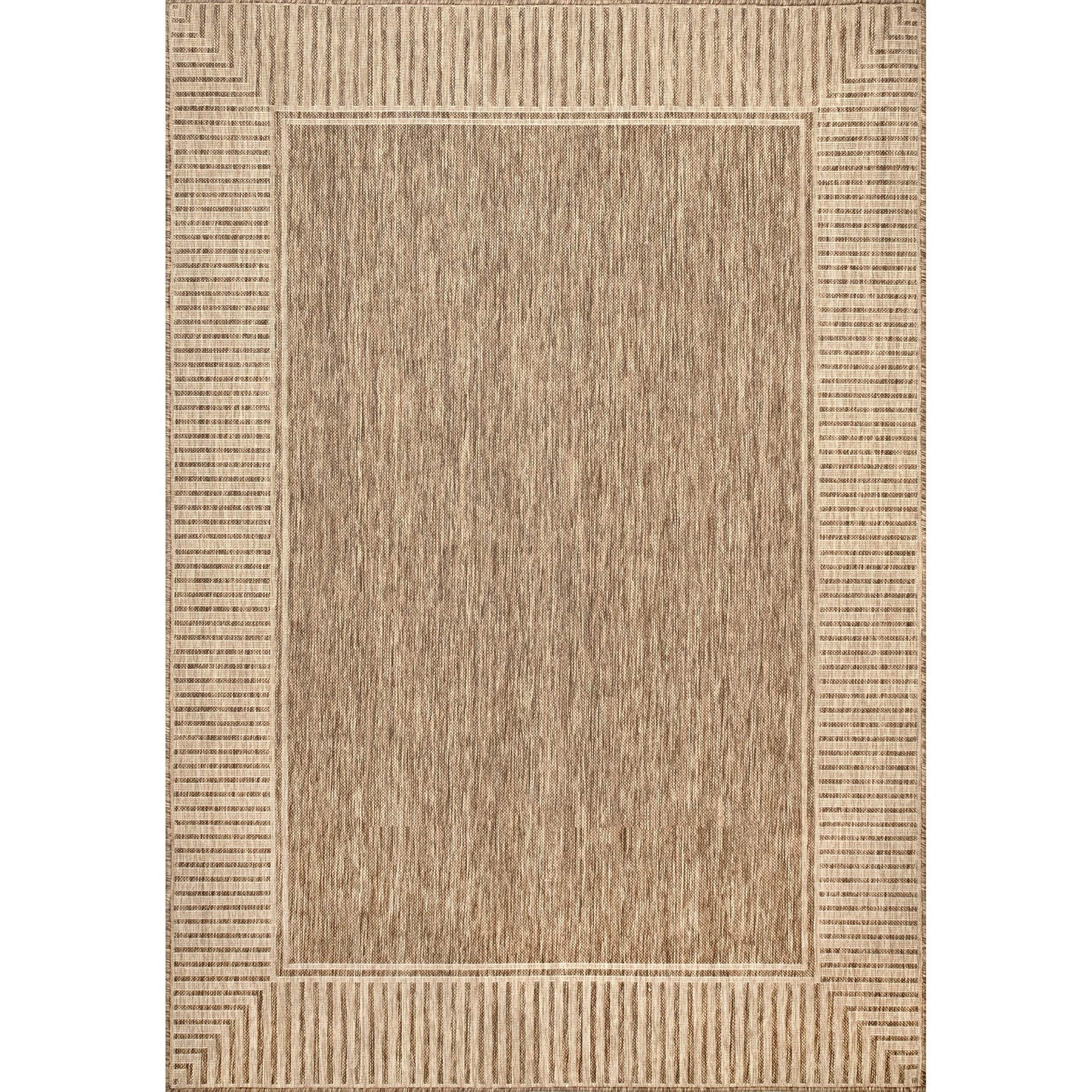 """nuLOOM 5' x 8' Outdoor Area Rug, Casual Design With Striped Border, Stain Resistant, Highly Durable, For Patio, Balcony, Bedroom, Living Room, Dining Room, Bathroom, Light Brown"""