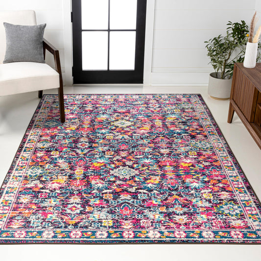 JONATHAN Y Modern Boho Floral Multi/Purple Indoor Area Rug, 5x8, Bohemian, Vintage, Easy-Cleaning for Living Room, Bedroom, Kitchen, Pet Friendly, Non-Shedding (MDP200A-5)