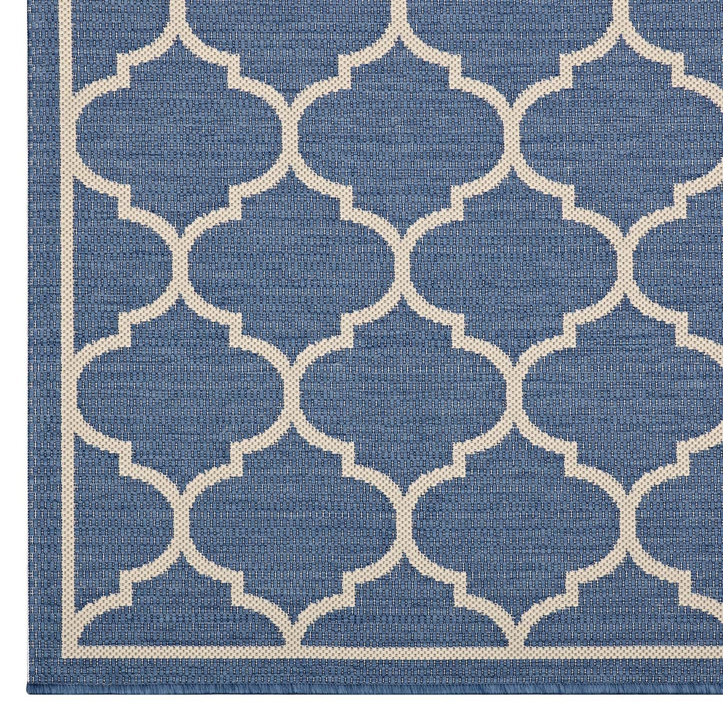 Modway Avena Moroccan Quatrefoil Trellis 8x10 Indoor and Outdoor In Blue and Beige