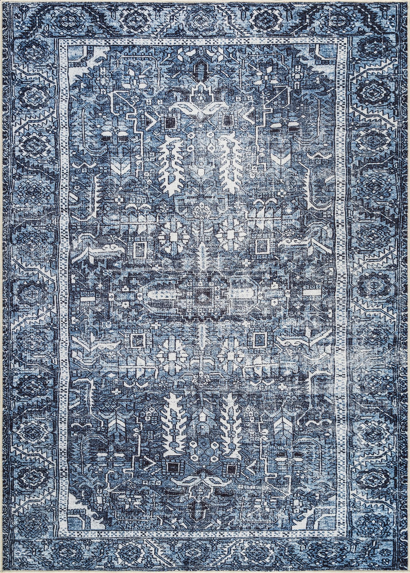 Bloom Rugs Washable Non-Slip 4' x 6' Rug - Blue Traditional Area Rug for Living Room, Bedroom, Dining Room, and Kitchen - Exact Size: 4' x 6'