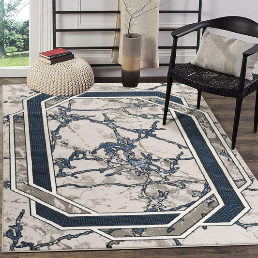GLORY RUGS Area Rug Modern 8x10 Navy Grey White Black Soft Contemporary Floor Carpet with Premium Fluffy Texture for Indoor Living Dining Room and Bedroom Area
